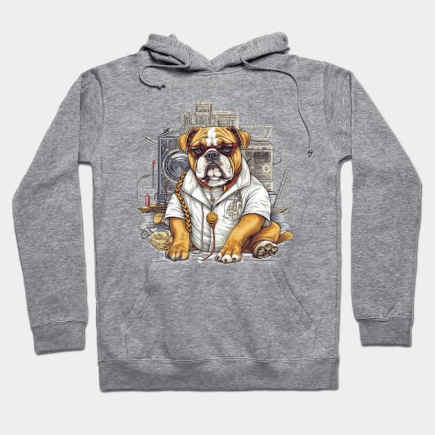 An artistic Electrician English Bulldog t-shirt design with a vintage touch Hoodie by teestore_24